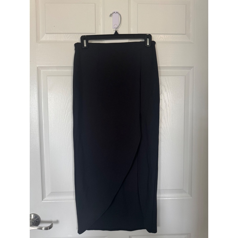 Abercrombie & Fitch Womens Black Wrap Front Midi Skirt High Slit Size Small